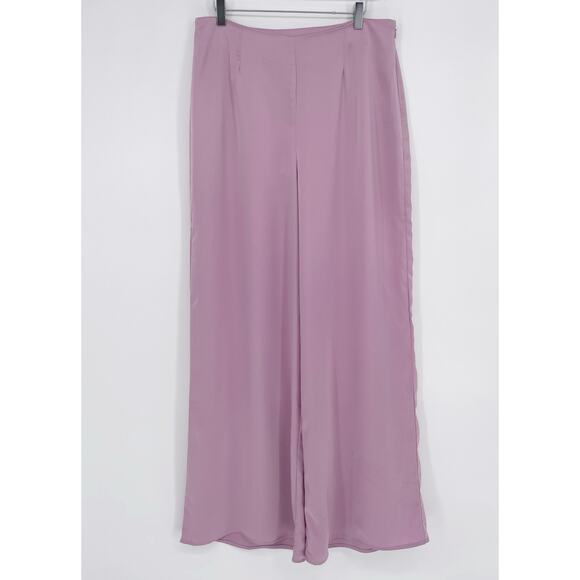 WAYF Women's Large Wide Leg Satin Trousers Pants Lavender Purple Stretch New - Picture 5 of 8